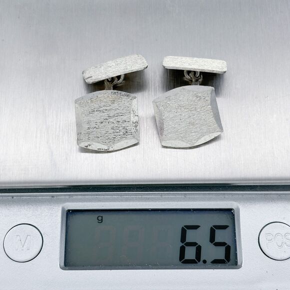 Vintage Southwest Mexico Taxco Diamans Brushed Sterling Silver 925 Cufflinks - Picture 5 of 5